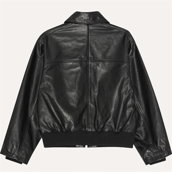 Rotate Leather Bomber Jacket, Sort 